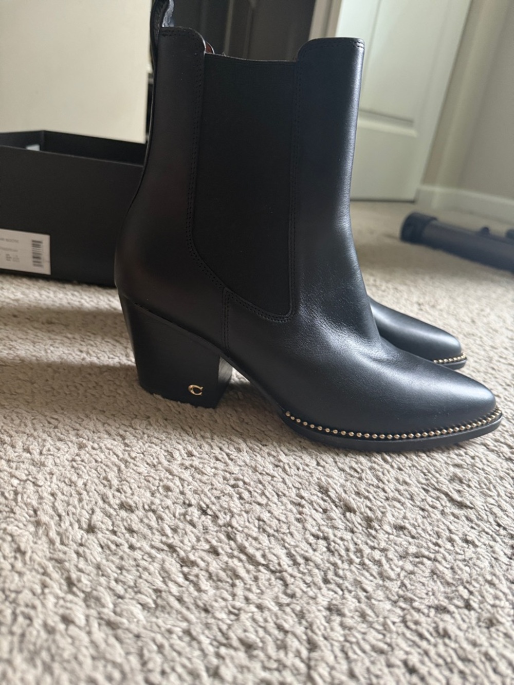 Coach Black Leather Chelsea Ankle Boots with Studded Toe Trim - Picture 2 of 6